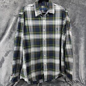 Ralph Lauren Green White Blue Gold Red Plaid Button Down Long Sleeve Shirt XL